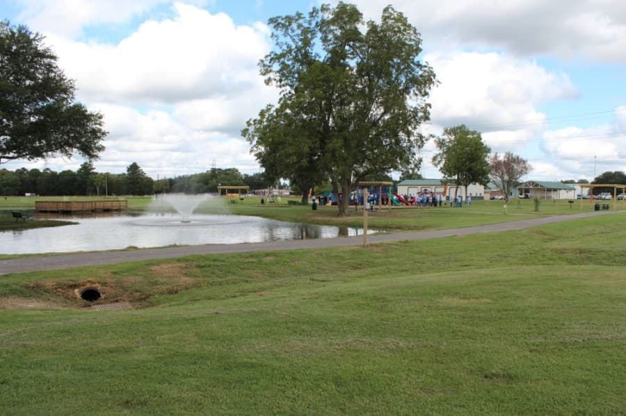 The park features a fishing pier and pond for catch-and-release fishing. (Anna Lotz/Community Impact Newspaper)
