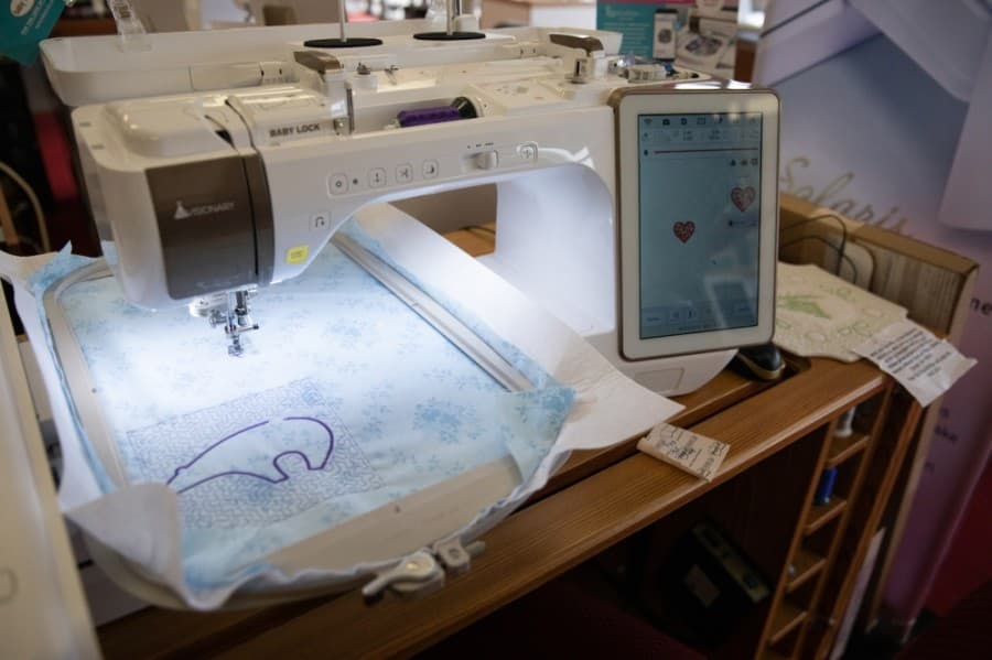 Baby Lock Solaris is one of the higher-end machines sold at the center. (Liesbeth Powers/Community Impact Newspaper)