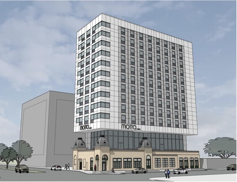 Austin's Historic Landmark Commission denied a proposal for a hotel addition to a historic building in a split vote. (Rendering courtesy city of Austin/MCS Architects)