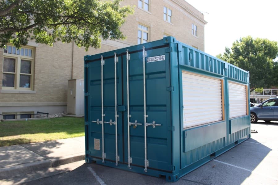 McKinney's new box from Better Block in a Box resides on Kentucky Street. (Miranda Jaimes/Community Impact Newspaper)