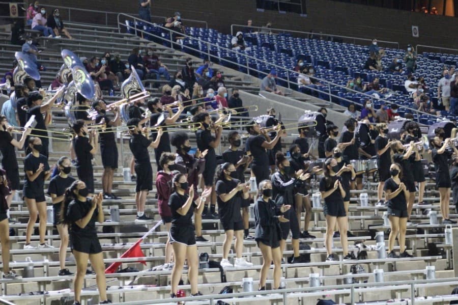 The Kempner High School band was also socially distanced in the stands. (Photos by Claire Shoop)
