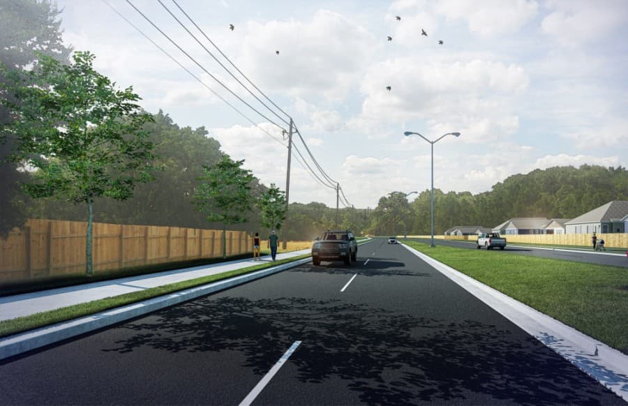 Plans show a four-lane divided road with a shared-use path for pedestrians and cyclists. (Rendering courtesy city of Round Rock)