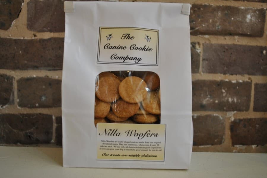 Nilla Woofers are shaped like Nilla cookies and come in four flavors ($5.25-$15.50). (Courtesy The Canine Cookie Company)