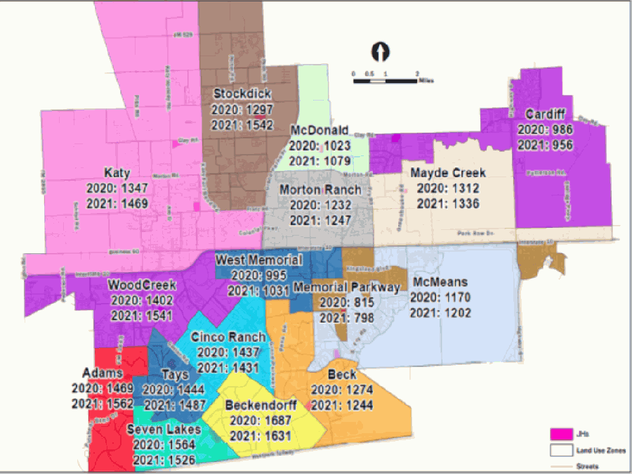 This is the current boundary map in the northwest quadrant of Katy ISD. (Courtesy Katy ISD)