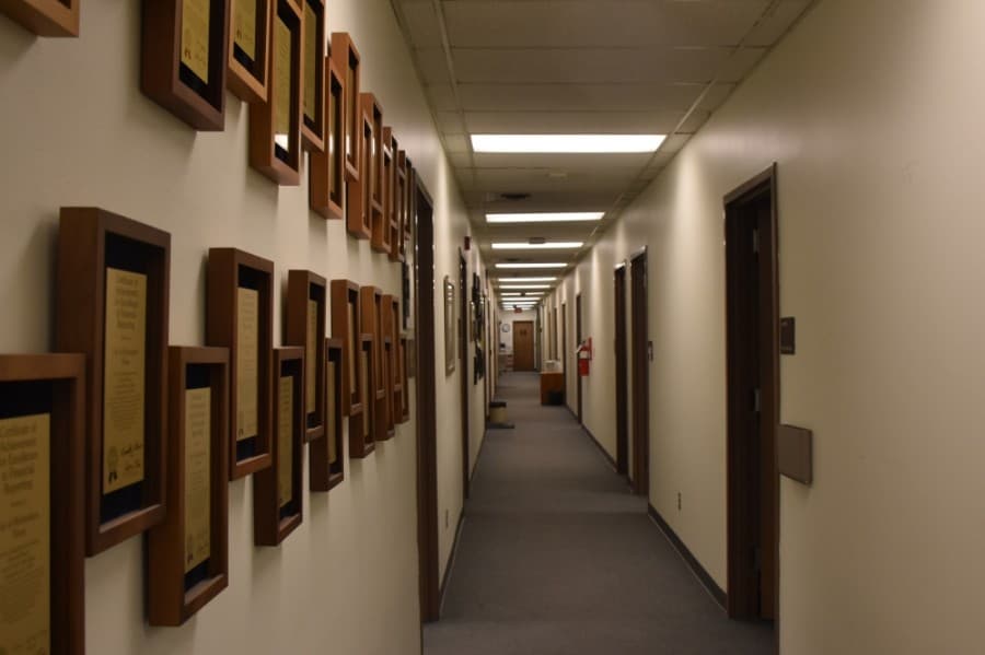 Many hallways used by staff in City Hall are cramped and some are not compliant with the Americans with Disabilities Act, according to Shawn Poe, the city's capital projects director of engineering. (Makenzie Plusnick/Community Impact Newspaper)