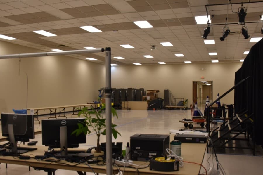 The Grand Hall in the Civic Center needs updates so that it can better accommodate different uses, according to staff. (Makenzie Plusnick/Community Impact Newspaper)
