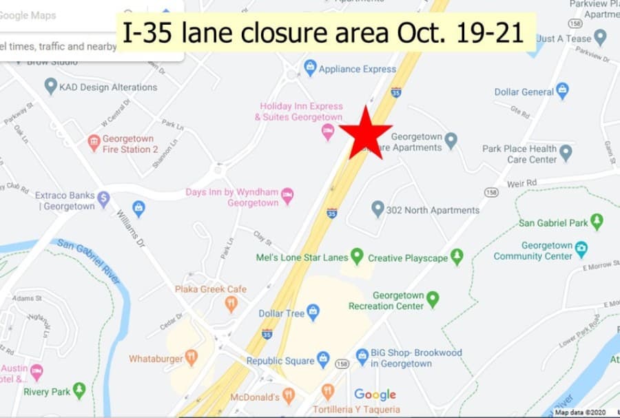Georgetown I-35 mainlanes to close overnight for bridge beam work starting Oct. 19