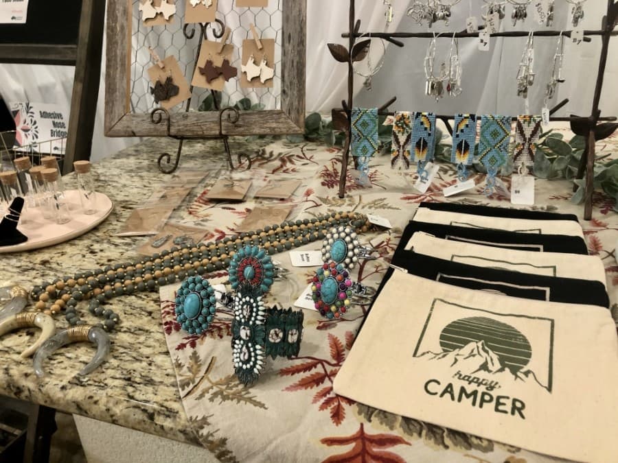 Camping and RV-themed items are trendy right now, Stevens said. (Sally Grace Holtgrieve/Community Impact Newspaper)