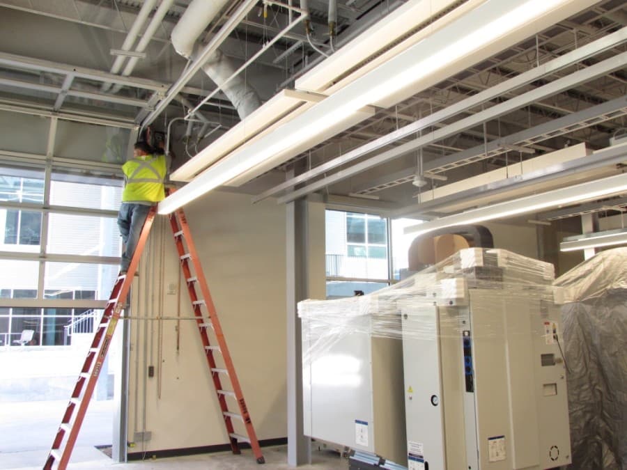 ACC Highland’s advanced manufacturing incubator, pictured here under construction, could also open in the spring. (Nicholas Cicale/Community Impact Newspaper)