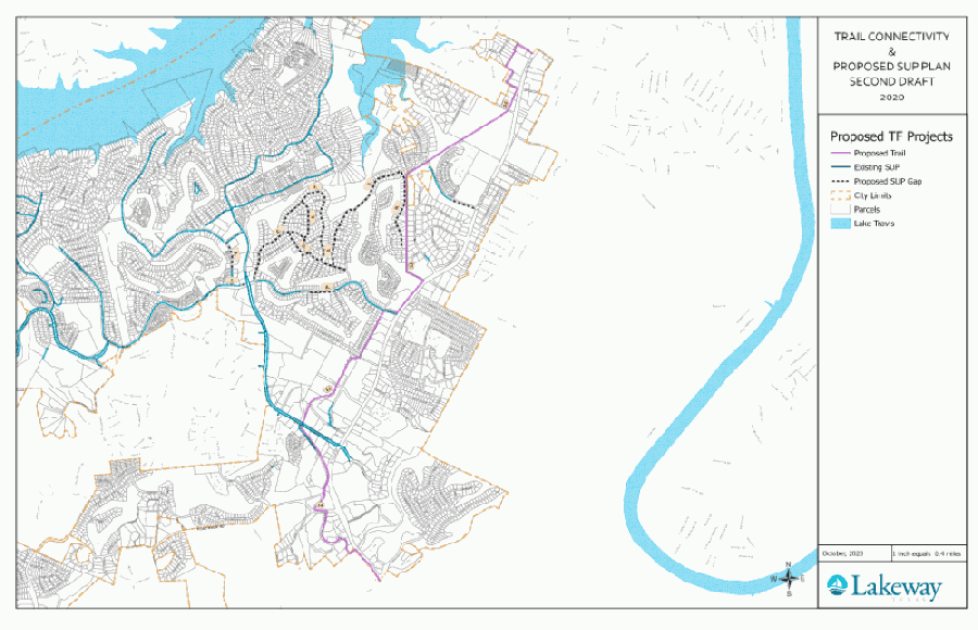 This map provided by the city shows the sidewalks, shared-use paths and trails to be included in the proposed Thoroughfare Plan. (Courtesy city of Lakeway)