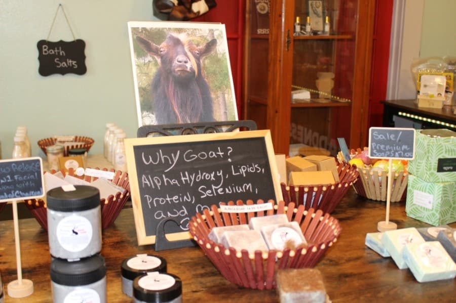 Goat Maddness offers a variety of skin care products handmade from goat milk in addition to a selection of beard oils and Goat Maddness apparel. (Adriana Rezal/Community Impact Newspaper)