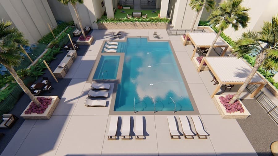 ArborView amenities will include an outdoor pool. (Rendering courtesy ArborView)