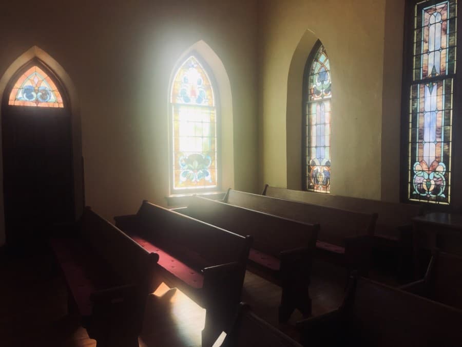 Renovations had to be done carefully around the stained glass. (Sally Grace Holtgrieve/Community Impact Newspaper)