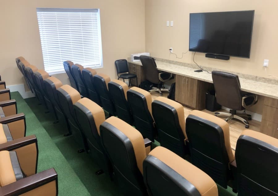 The classroom space is used to analyze performances and discuss topics such as leadership. (Sally Grace Holtgrieve/Community Impact Newspaper)