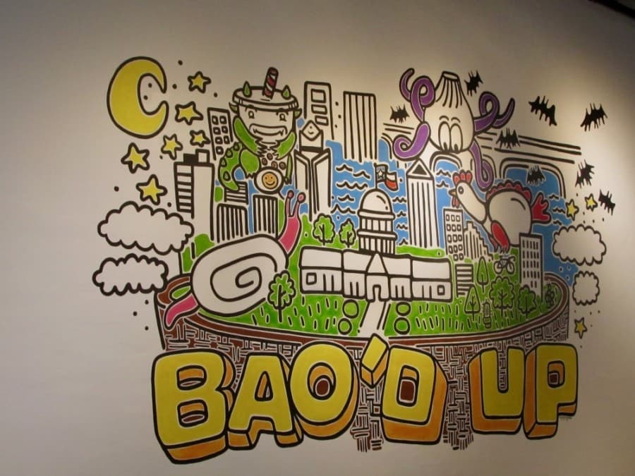Bao'd Up's interior features an original mural. (Nicholas Cicale/Community Impact Newspaper)