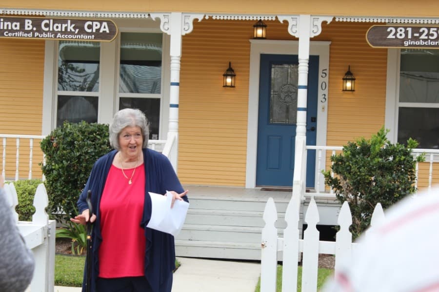 "I call it the 'house that love built' because of the story involved," said Sharon Russell, historic marker chairperson of the Montogmery County Historical Commission. (Anna Lotz/Community Impact Newspaper)