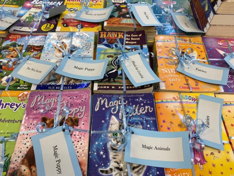 With Fort Bend County Libraries Book Bundles program, staff browses the shelves for patrons