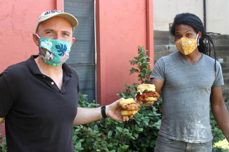 Bird Bird Biscuit co-owners Ryan McElroy and Brian Batch opened the restaurant on Manor Road in 2018. (Jack Flagler/Community Impact Newspaper)