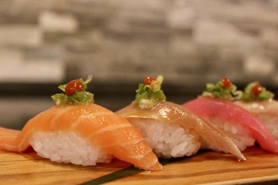 The restaurant's full sushi bar includes a selection of sashimi, nigiri and sushi rolls. (Taylor Jackson Buchanan/Community Impact Newspaper)