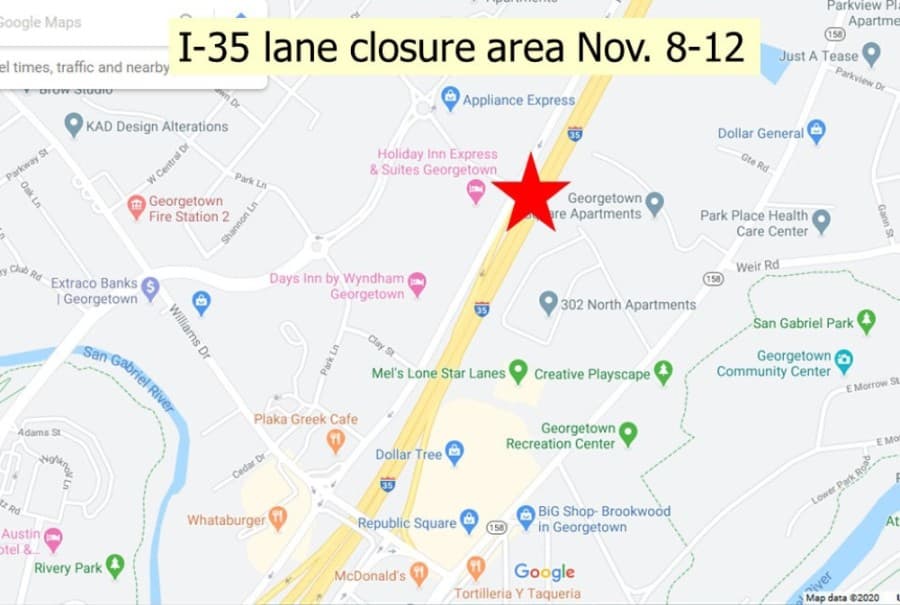 Plan for overnight northbound lane closures on I-35 in Georgetown