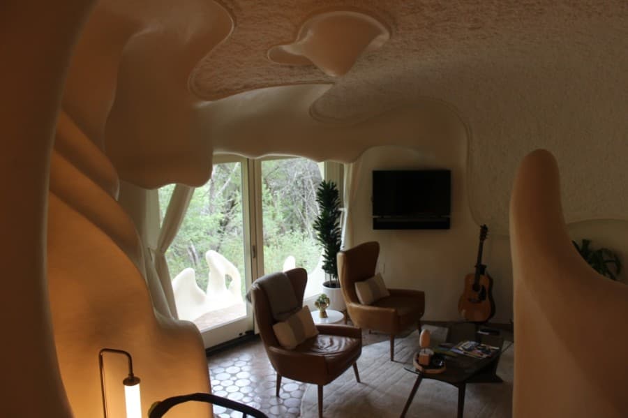 The living room of Bloomhouse is pictured.
