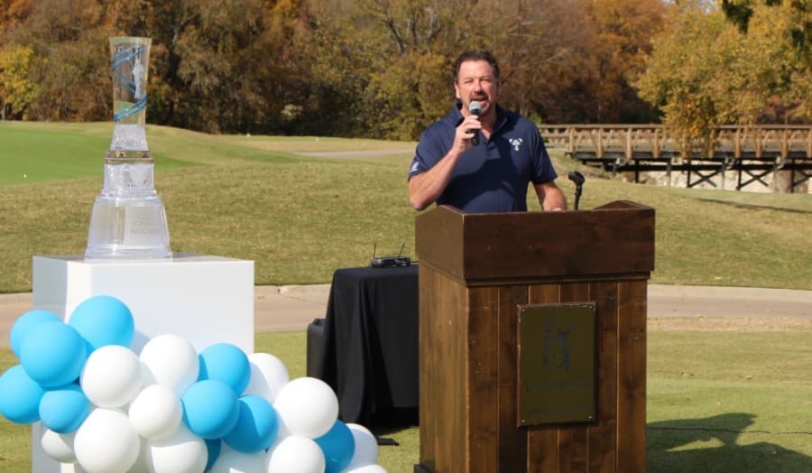 McKinney Mayor George Fuller speaks during a ribbon-cutting for the AT&T Byron Nelson Tournament on Nov. 10. (William C. Wadsack/Community Impact Newspaper)