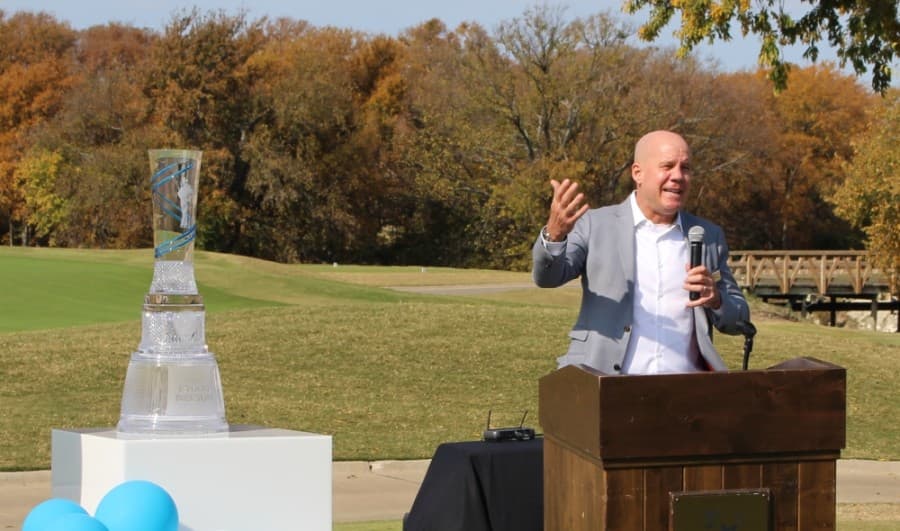 David Pillsbury, chief executive officer of course operator ClubCorp, speaks during the ribbon-cutting ceremony Nov. 10. (William C. Wadsack/Community Impact Newspaper)