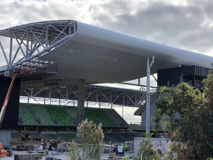 Austin FC's stadium is about 75% complete and scheduled to host the club's first games in the upcoming 2021 Major League Soccer season. (Jack Flagler/Community Impact Newspaper)