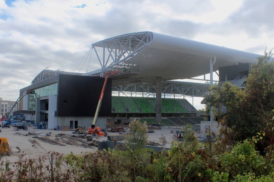Austin FC's stadium is about 75% complete and scheduled to host the club's first games in the upcoming 2021 Major League Soccer season. (Jack Flagler/Community Impact Newspaper)