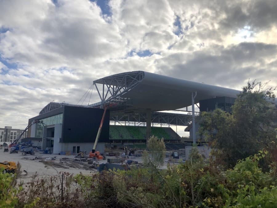 Austin FC's stadium is about 75% complete and scheduled to host the club's first games in the upcoming 2021 Major League Soccer season. (Jack Flagler/Community Impact Newspaper)