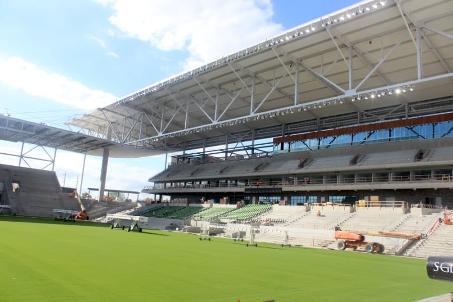 Austin FC's stadium is about 75% complete and scheduled to host the club's first games in the upcoming 2021 Major League Soccer season. (Jack Flagler/Community Impact Newspaper)