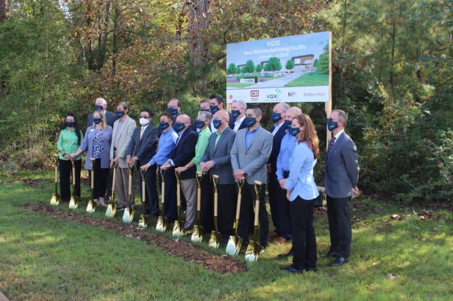 Officials from VGXI, the city of Conroe, BE&K Building Group and other groups gathered Nov. 10 for the groundbreaking at Deison Technology Park. (Eva Vigh/Community Impact Newspaper)