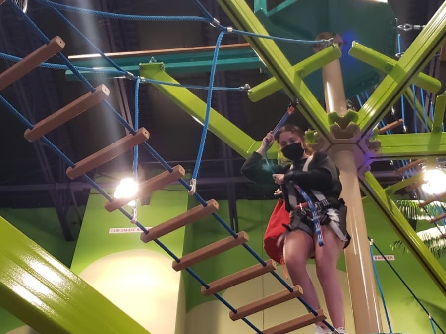 The Tom Foolerys adventure park includes rope and rock climbing as well as arcade games. (Ali Linan/Community Impact Newspaper)