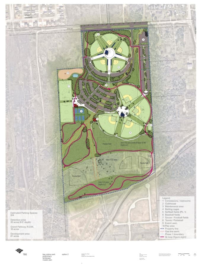 Consultant TBG Partners presented two layout options for the future Bay Colon Park. This is the second option. (Courtesy city of League City)