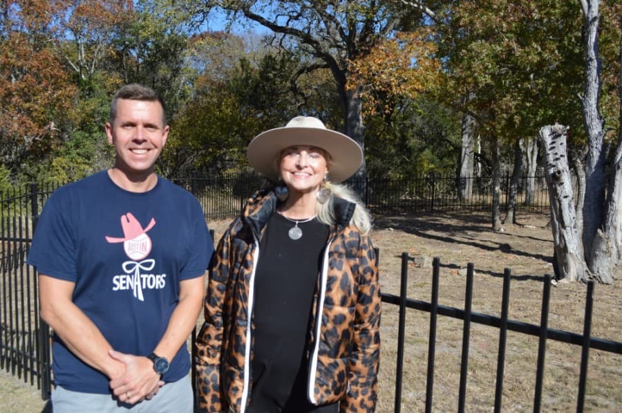 James Crabtree and Mariann Laughlin have worked to preserve the cemetery. (Taylor Girtman/Community Impact Newspaper)