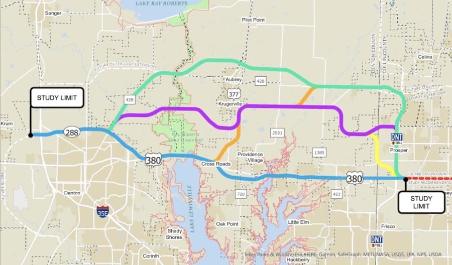 TxDOT releases 5 potential alignment options for US 380 in Denton County
