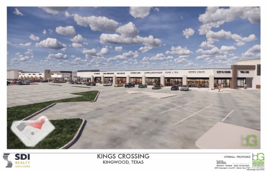 Kings Crossing shopping center, located at the northwest corner of Kingwood Drive and West Lake Houston Parkway, will undergo renovations under new management. (Screenshot courtesy Kingwood BizCom and SDI Realty)