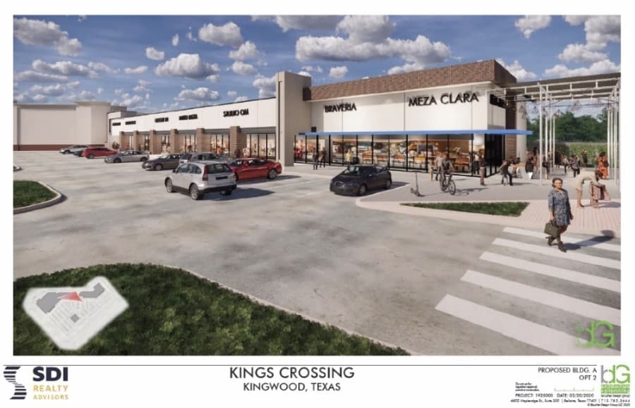 Kings Crossing shopping center, located at the northwest corner of Kingwood Drive and West Lake Houston Parkway, will undergo renovations under new management. (Screenshot courtesy Kingwood BizCom and SDI Realty)