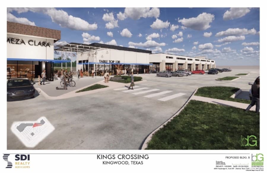 Kings Crossing shopping center, located at the northwest corner of Kingwood Drive and West Lake Houston Parkway, will undergo renovations under new management. (Screenshot courtesy Kingwood BizCom and SDI Realty)
