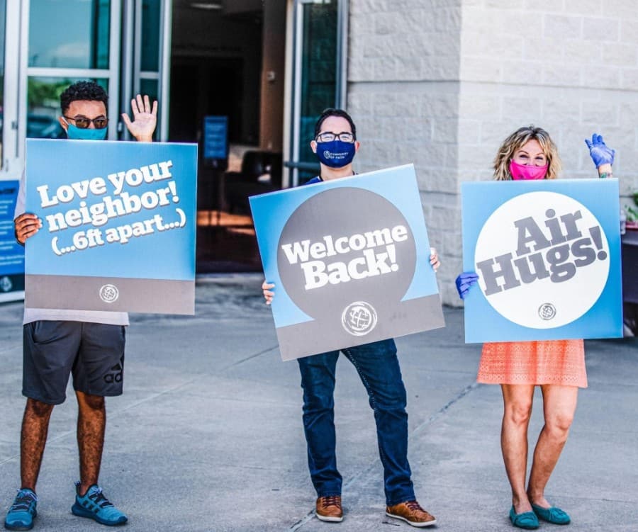 Community of Faith church members donned face masks to welcome attendees back in June. (Courtesy Community of Faith)