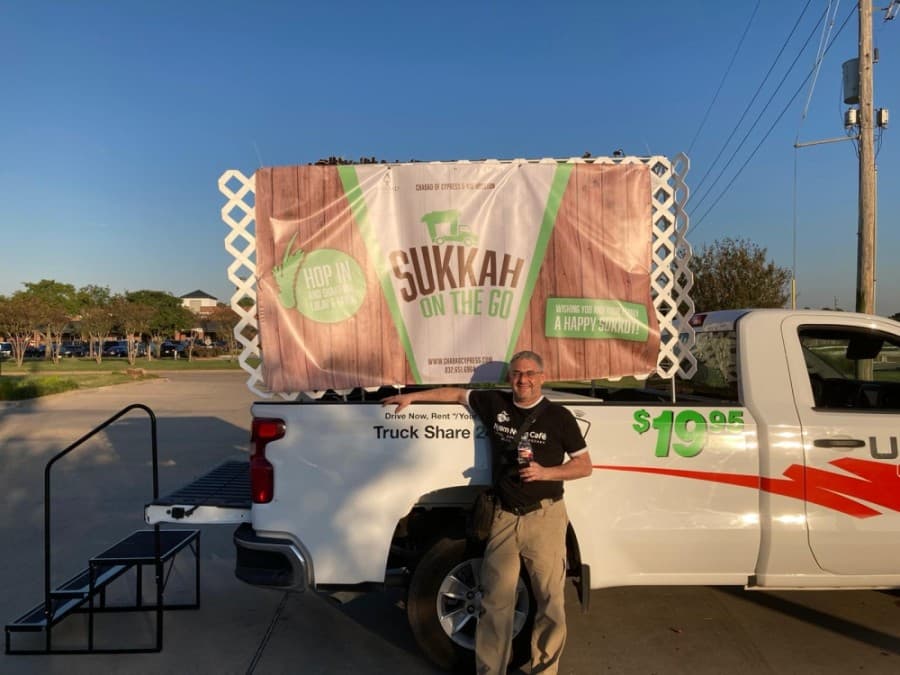 Chabad of Cypress puts together “Sukkah on the go,” allowing members to celebrate traditional holidays in a safer environment. (Courtesy Chabad of Cypress)