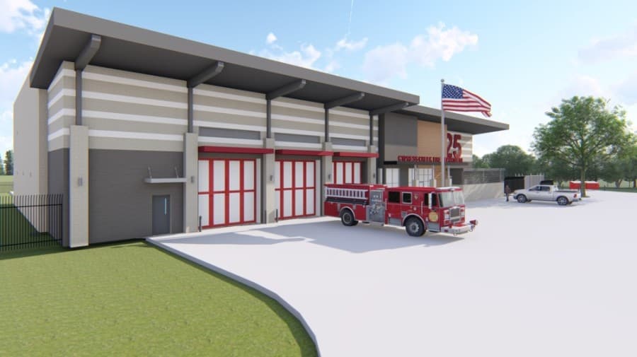 A rendering depicts the new three bay, 16,100-square-foot fire station underway on Fallbrook Drive. (Courtesy Cypress Creek Fire Department)