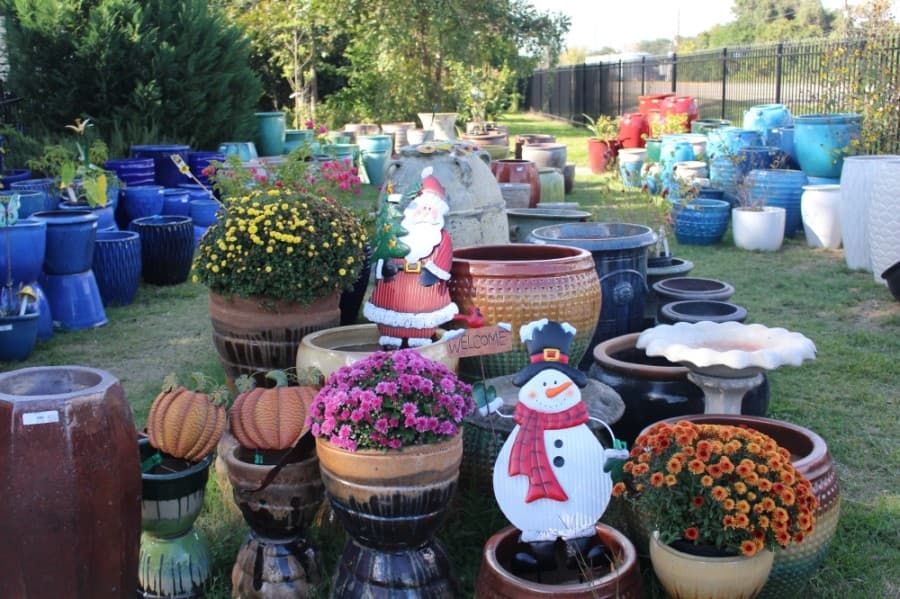 Home Studio 6 carries a large selection of outdoor pottery and water features.  