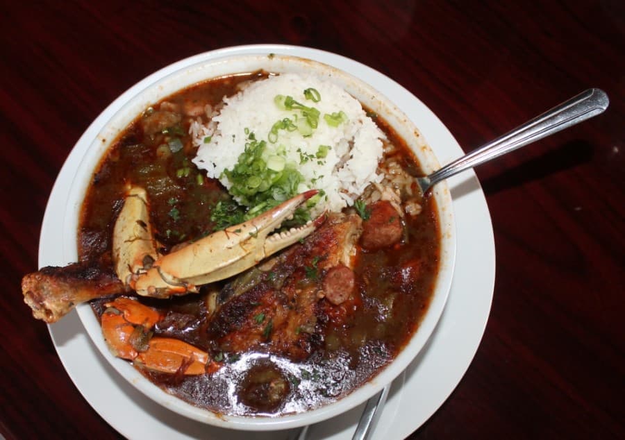 Gumbo: chicken, sausage, okra, blue crab, shrimp and a boiled egg ($7 a cup, $13.50 a bowl).