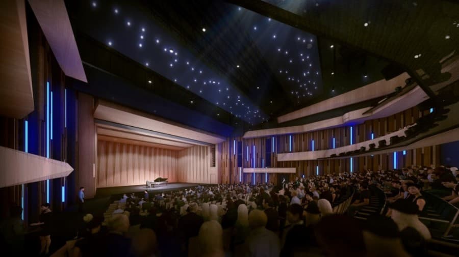 The auditorium in the visual and performing arts center will seat up to 1,500 people. (Rendering courtesy PBK Architects)