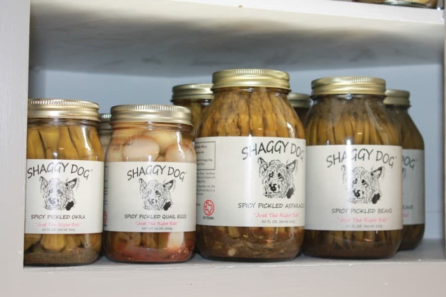 On A Whim sells several Shaggy Dog products, including margarita mix and pickled vegetables. (Andy Li/Community Impact Newspaper)