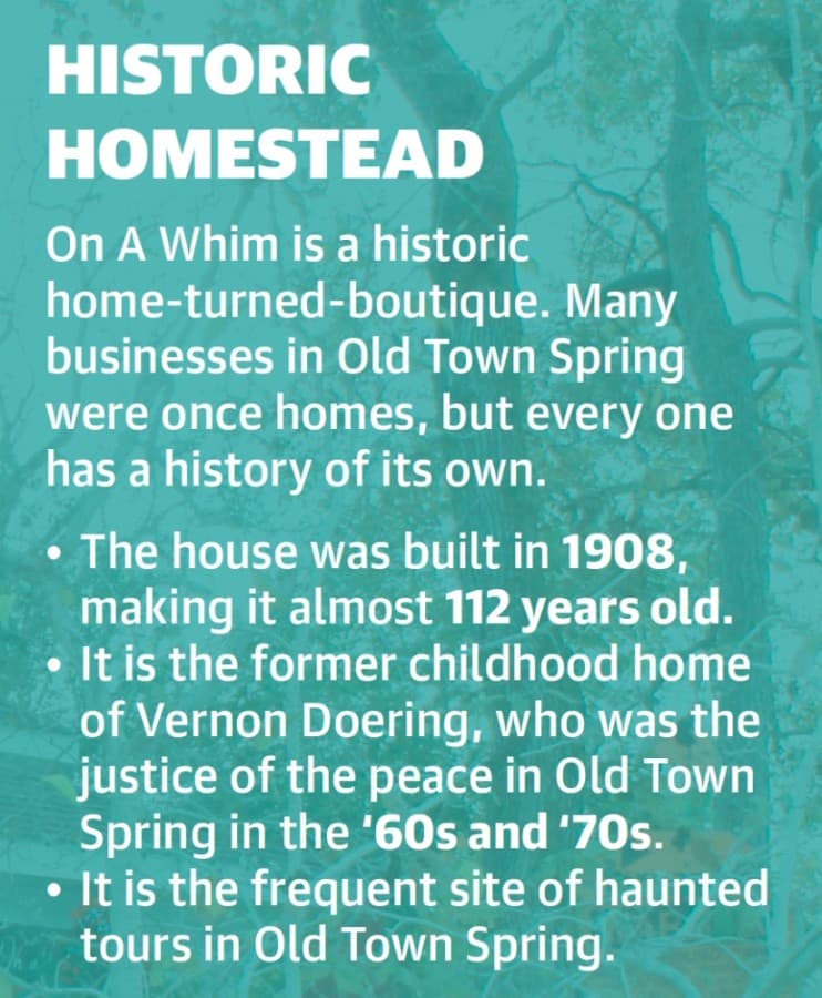 On A Whim is in Doering Court in Old Town Spring. (Andy Li/Community Impact Newspaper)