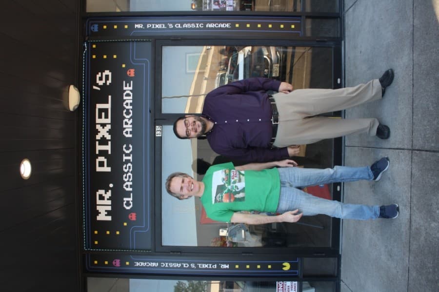 Joe Grisaffi and Olegario Gorostieta opened Mr. Pixel’s Classic Arcade in 2019. (Danica Lloyd/Community Impact Newspaper)