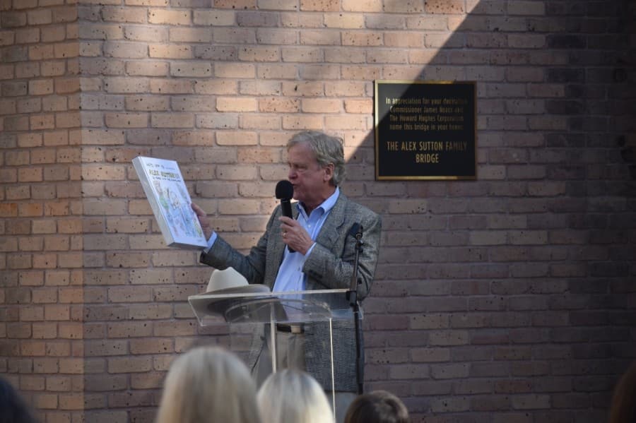 Robert Heineman, vice president of planning and design with The Howard Hughes Corp., spoke at the dedication event. (Vanessa Holt/Community Impact Newspaper)