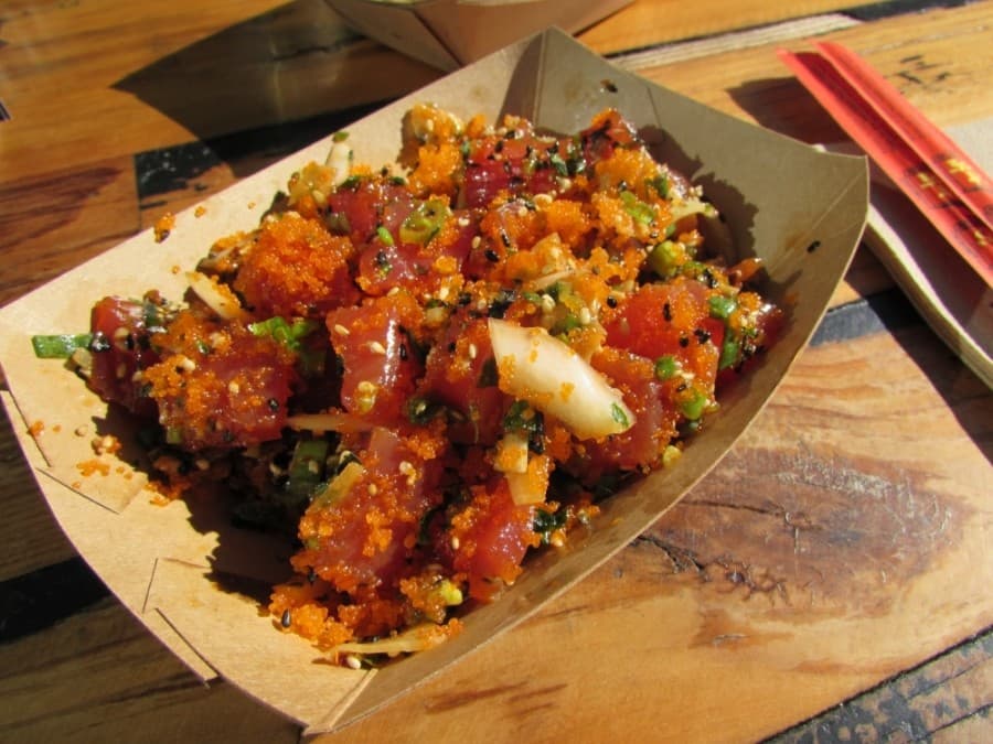 The OG includes tuna tossed with soy sauce, sesame oil, onion and sesame seeds topped with masago. (Nicholas Cicale/Community Impact Newspaper)